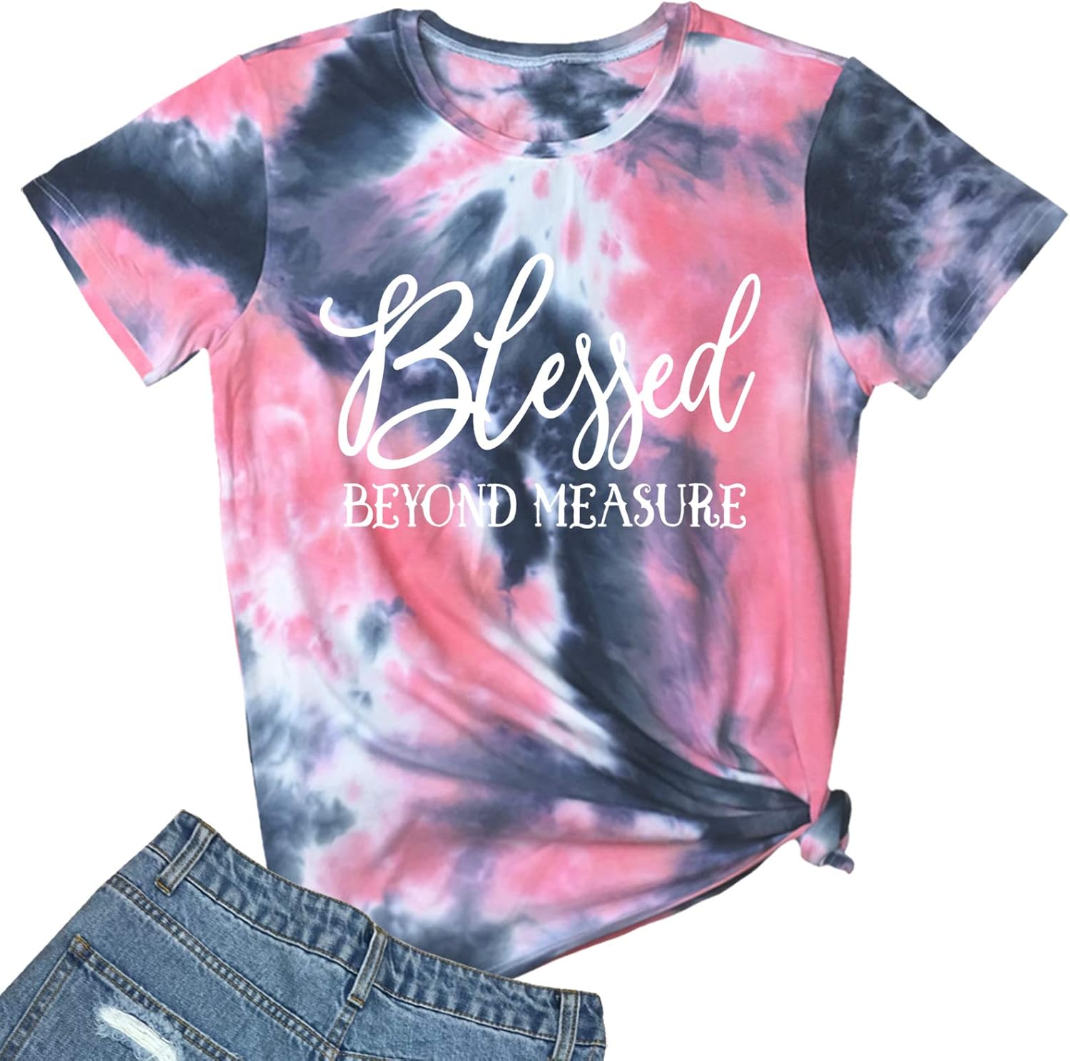 LOOKFACE Women Blessed Beyond Measure Graphic Funny Cute T Shirts (Gift Ideas)