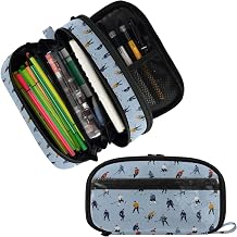 Wfrish Large Capacity Pencil Case, Ice Hockey Player Blue 8 Waterproof Pencil Pouch with Zipper for School Supplies, College, Office, Travel, Durable Stationery Organizer Bag for Students Adults