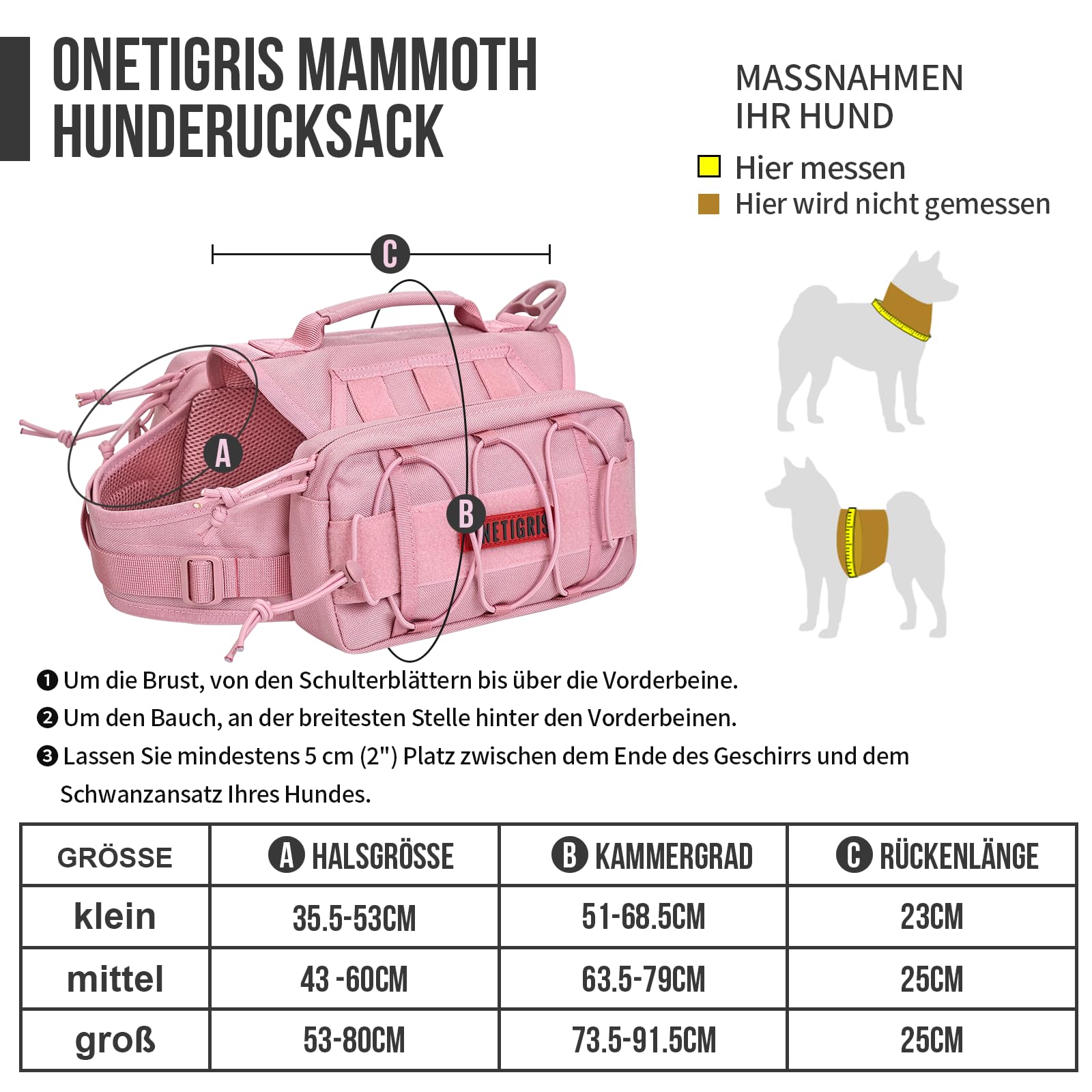 OneTigris Mammoth - Zaino per cani, versione 2.0, per cani di taglia M/L (L, rosa)