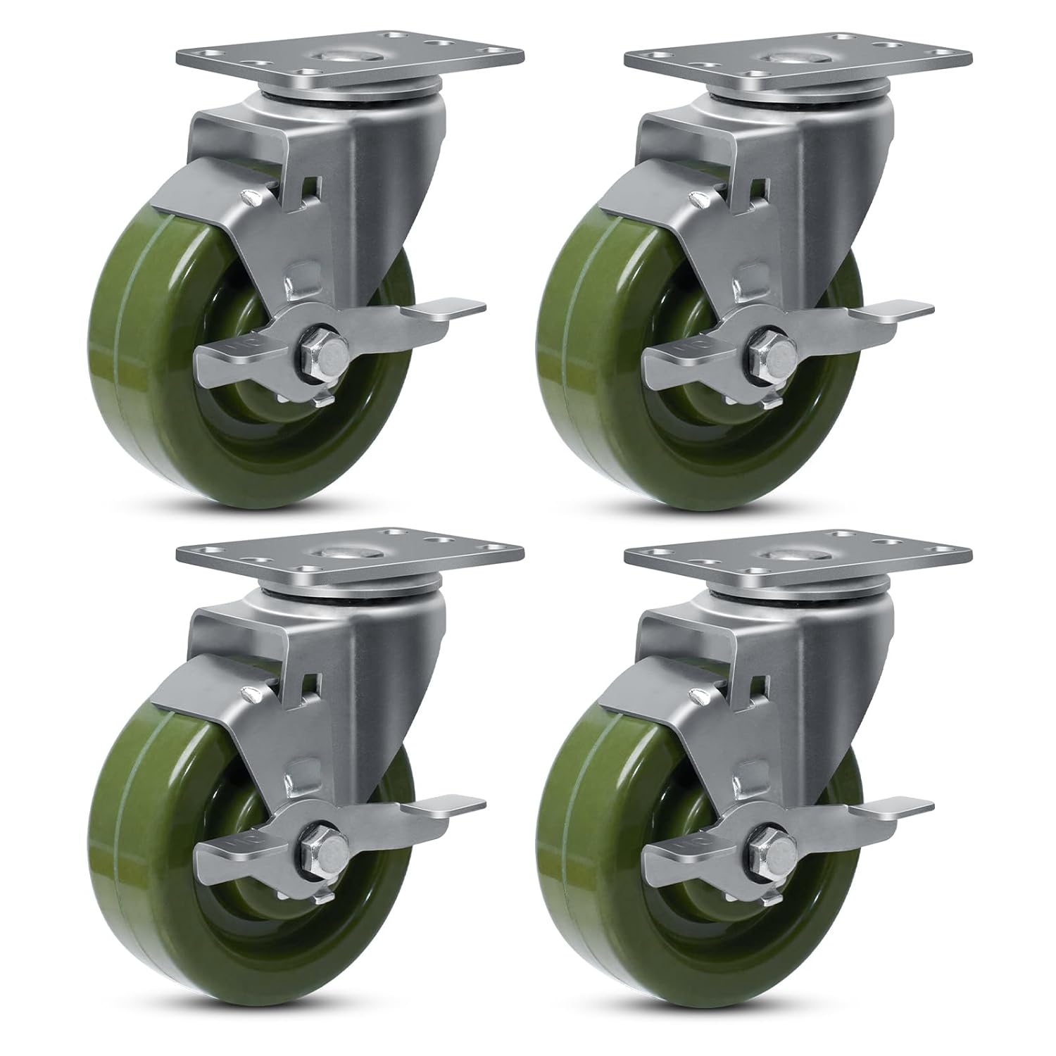 4"x1.5" Caster Wheels, High Temp Industrial Bakery and Oven Rack Caster Wheels, Heavy Duty Casters Set of 4 with Capacity 2800 LB (4 Brake)