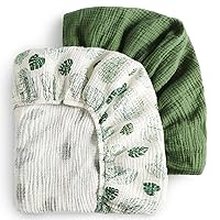 Vista 20 de Blissful Diary Sábanas de moisés de muselina para bebés niñas y niños, algodón suave bohemio ajustadas para colchón oval, reloj de arena, Verde