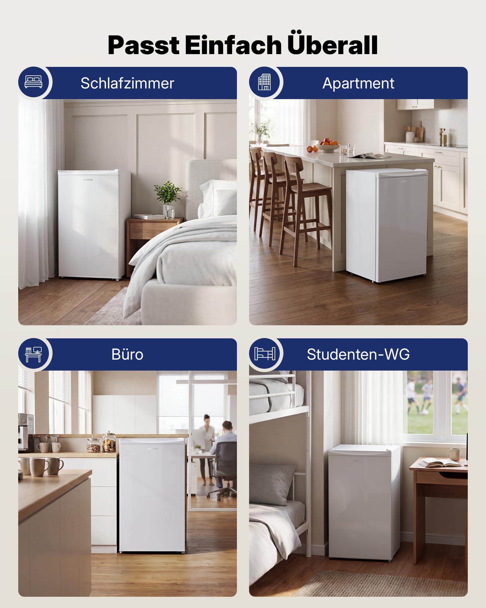 Upstreman 91L Kleiner Kühlschrank mit Gefrierfach, 5 Temperaturstufen, 41 dB Leiser Betrieb
