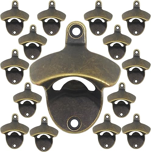 Miniatura 38 de Abrebotellas montado en la pared, bronce antiguo, abridor de tapa de cerveza montable, acero inoxidable (paquete de 1) Bronce antiguo,Negro -,Cobre
