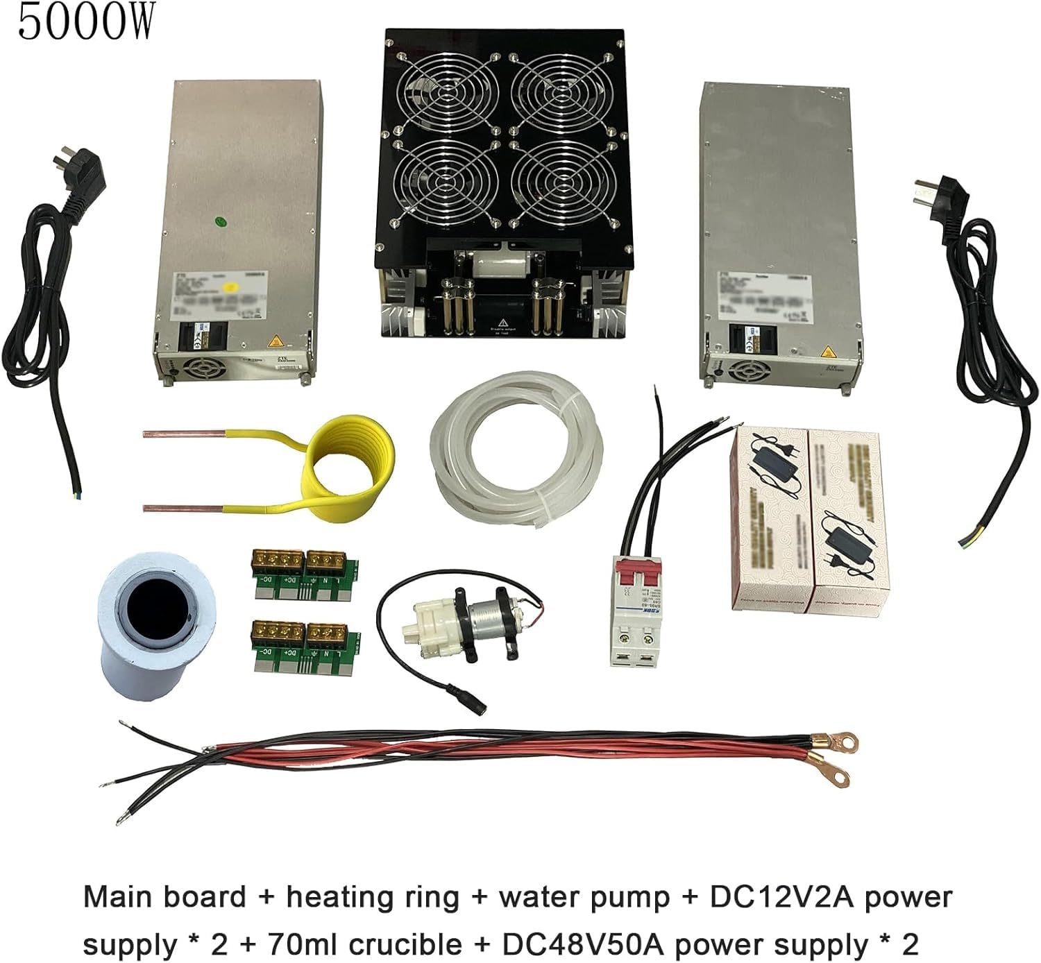Płyta grzewcza indukcyjna 5000W magnetyczna nagrzewnica indukcyjna z pompą wodną ze spiralną cewką do hartowania metali żelaznych(70ml Crucible)