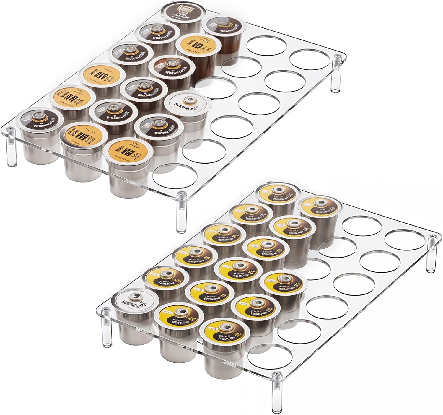 2-Pack 24-Slot Flat Acrylic Kcup Organizer for Drawer, Large-Capacity KCup Holder for Drawer, Shatter-Proof Coffee Capsule Storage, Fits K-Cups, 12.6 x 8.66 x 1.97 Inches
