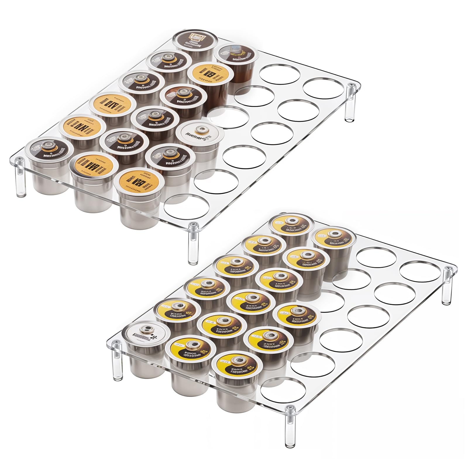 HOFURME 2-Pack 24-Slot Flat Acrylic Kcup Organizer for Drawer, Large-Capacity KCup Holder for Drawer, Shatter-Proof Coffee Capsule Storage, Fits K-Cups, 12.6 x 8.66 x 1.97 Inches