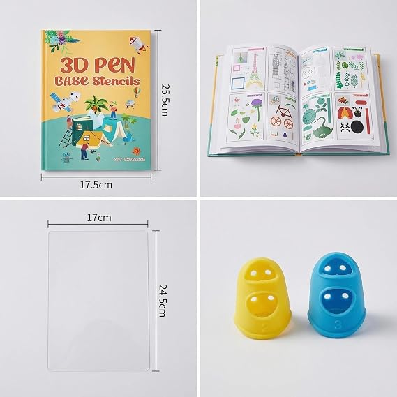 3D Pen Printing Drawing Book,Includes Transparent Drawing Pad & Finger Cots, Reusable Colorful 65 Patterns Thick Paper Template with Transparent Sheet 3D Graffiti Stencils Bookfor Kids