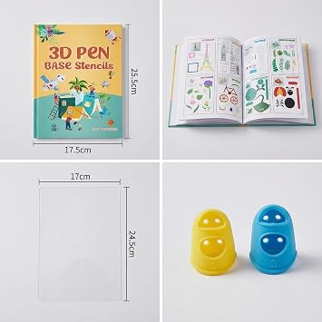 3D Pen Printing Drawing Book,Includes Transparent Drawing Pad & Finger Cots, Reusable Colorful 65 Patterns Thick Paper Template with Transparent Sheet 3D Graffiti Stencils Bookfor Kids