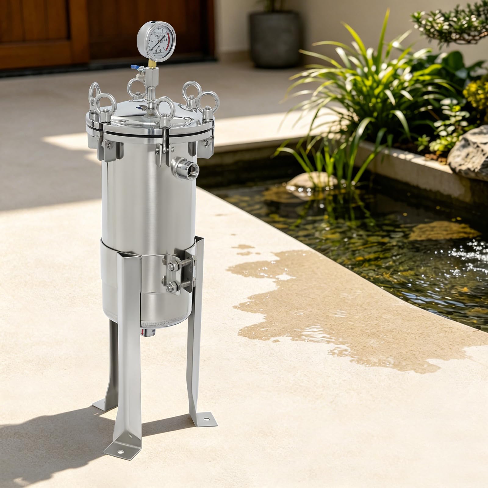 304-Edelstahl Mit Manometer und Entlüftungsventil Großer Durchflussmenge Umkehrosmoseanlage Osmoseanlage Water Filter Teesieb Teaballs Teeei Teefilter mit 5 µm Filterbeutel Waterdrop Drops Würfe