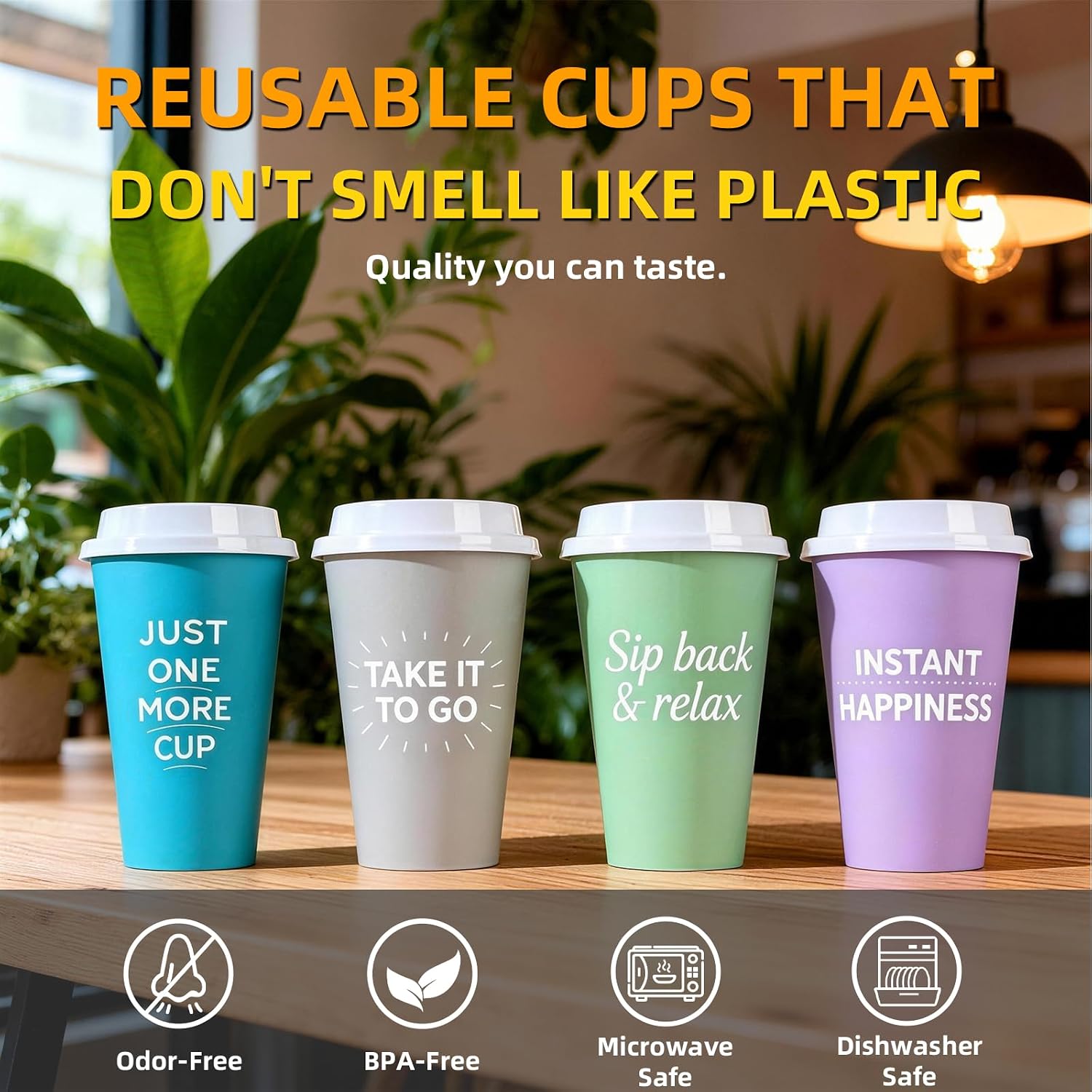 Reusable Coffee Cups with Lids, 16 oz, Plastic Travel Coffee Mug, To Go Coffee Cups for Hot and Cold Drinks (15 Pack, 4 Colors Assorted)
