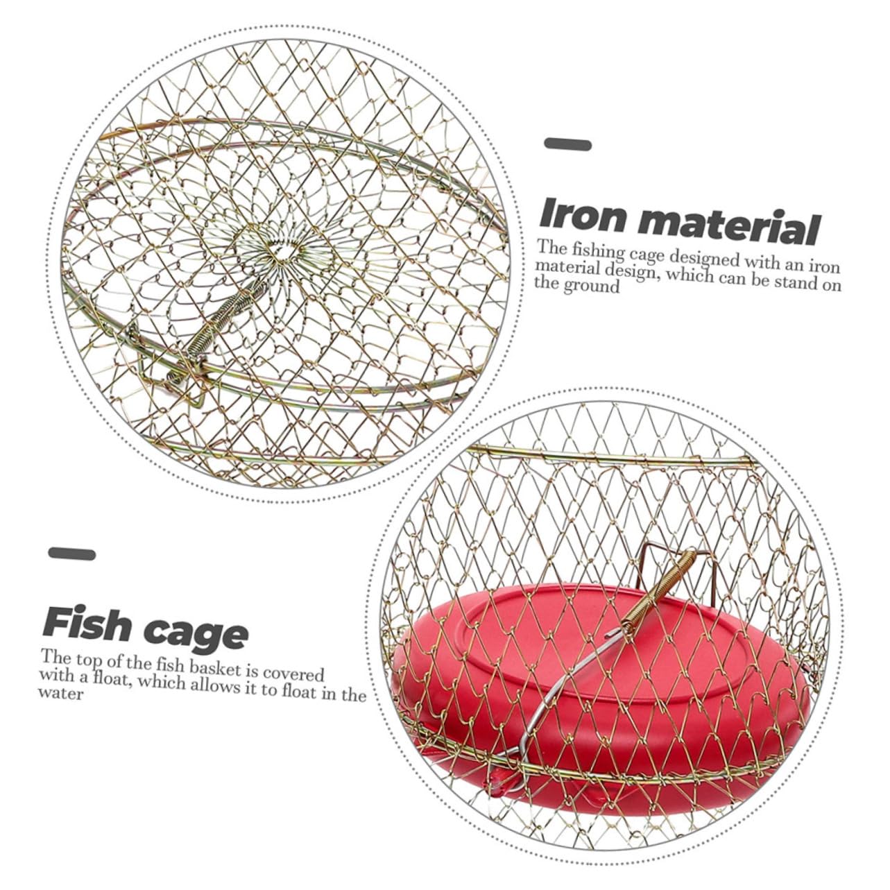 VANZACK Bourriche de Pêche Pliable en Fer, Panier Rond Polyvalent pour Poissons et Crabes, Portable et Peu Encombrant Pêche