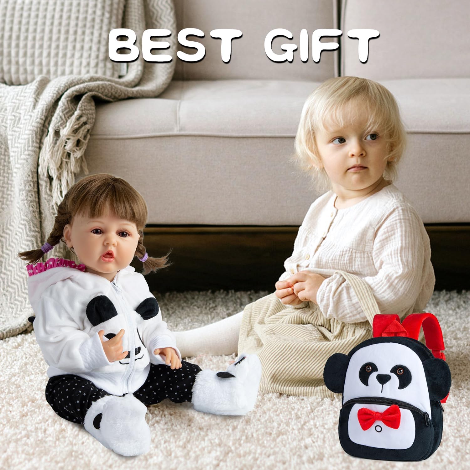 11 Pcs Set Reborn Baby Dolls Clothes Girl Panda Outfit Accessories for 17-19 Inch Reborn Doll Newborn Girl with Panda Backpack&Diaper