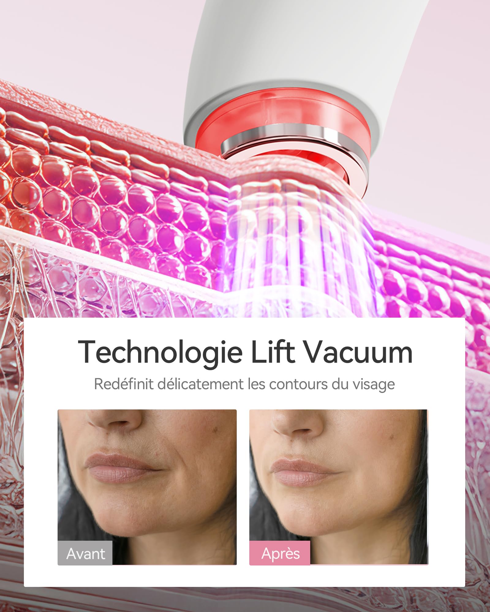 FliKEZE Masseur Visage avec Lumière Rouge et Vide pour Visage et Cou | Appareil beauté 3 en 1 avec 3 modes LED, 3 niveaux d’intensité et soin quotidien du visage et du cou