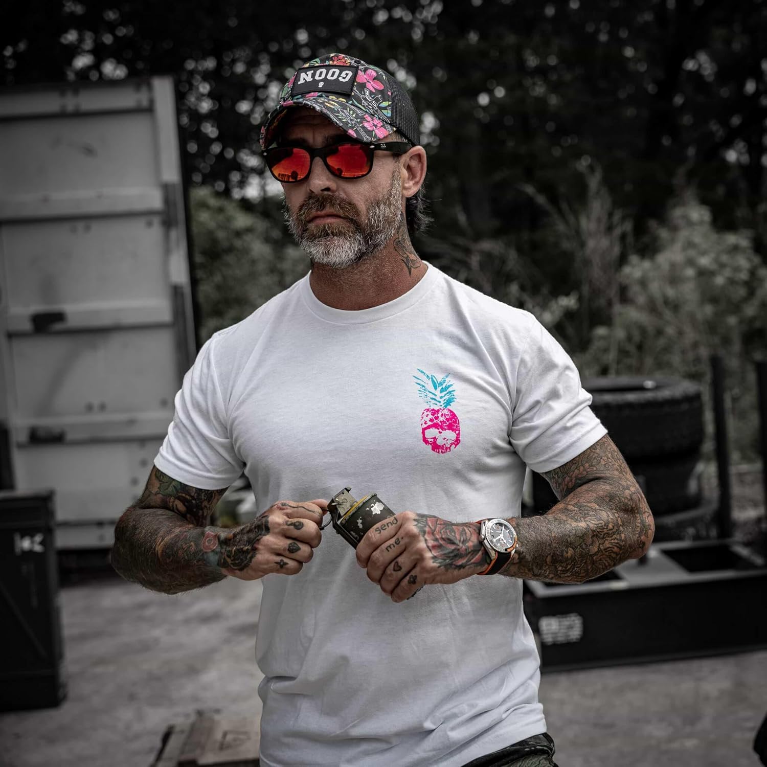 Combat Iron Men's Graphic Short Sleeve T-Shirt - Juicy Pineapple Skull Tee