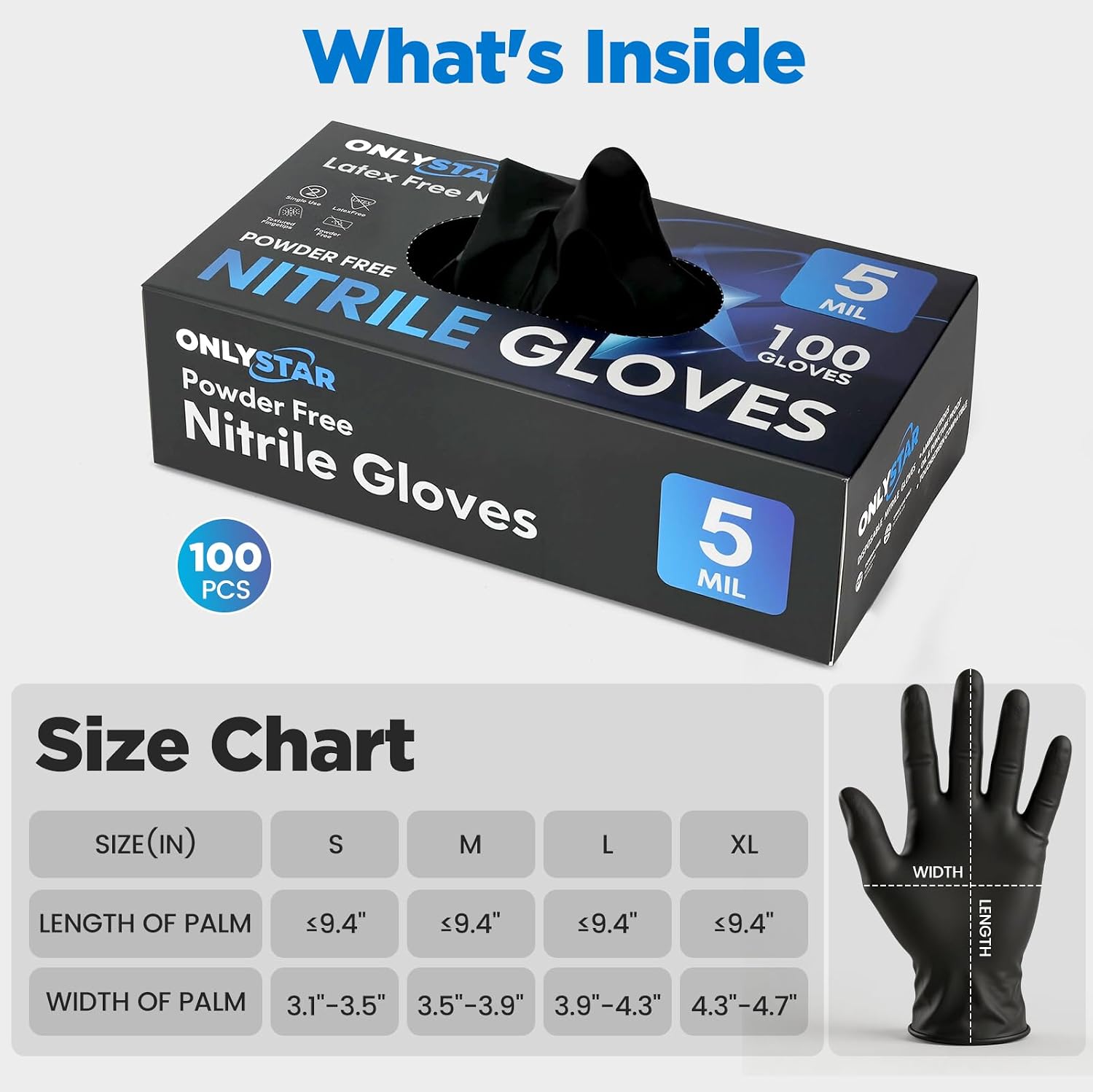 Food Grade Nitrile Gloves for Cooking Food Prep, 5 Mil 100Pcs Black Gloves Disposable, Latex & Powder Free, Textured, Ambidextrous Fit, for Hair Dye, Cleaning, Tattooing