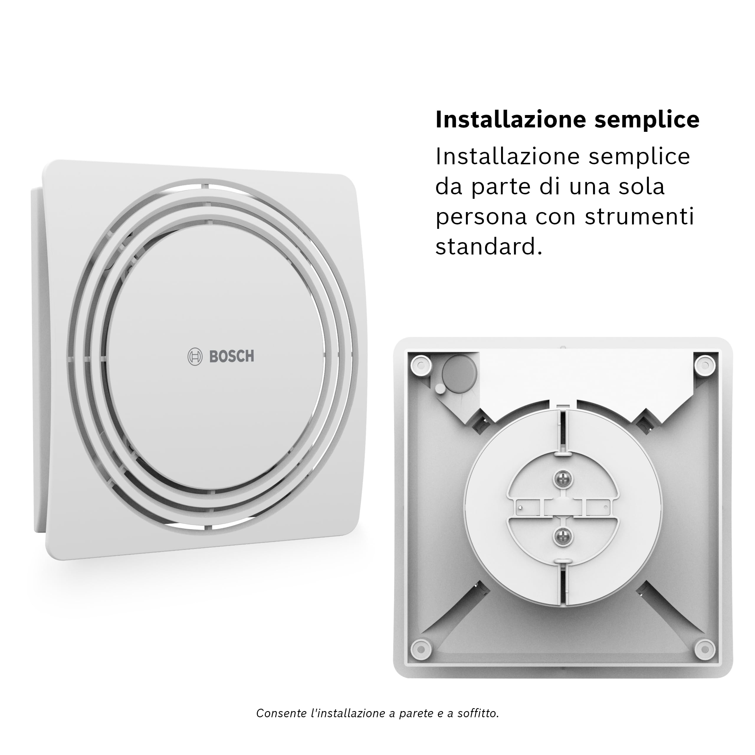 Bosch Aspiratore Silenzioso da Bagno 1900 DH 100mm - Per la Ventilazione di Bagno e WC, contro Umidità e Muffa – Con Sensore di Umidità e Timer – Diametro 100 mm