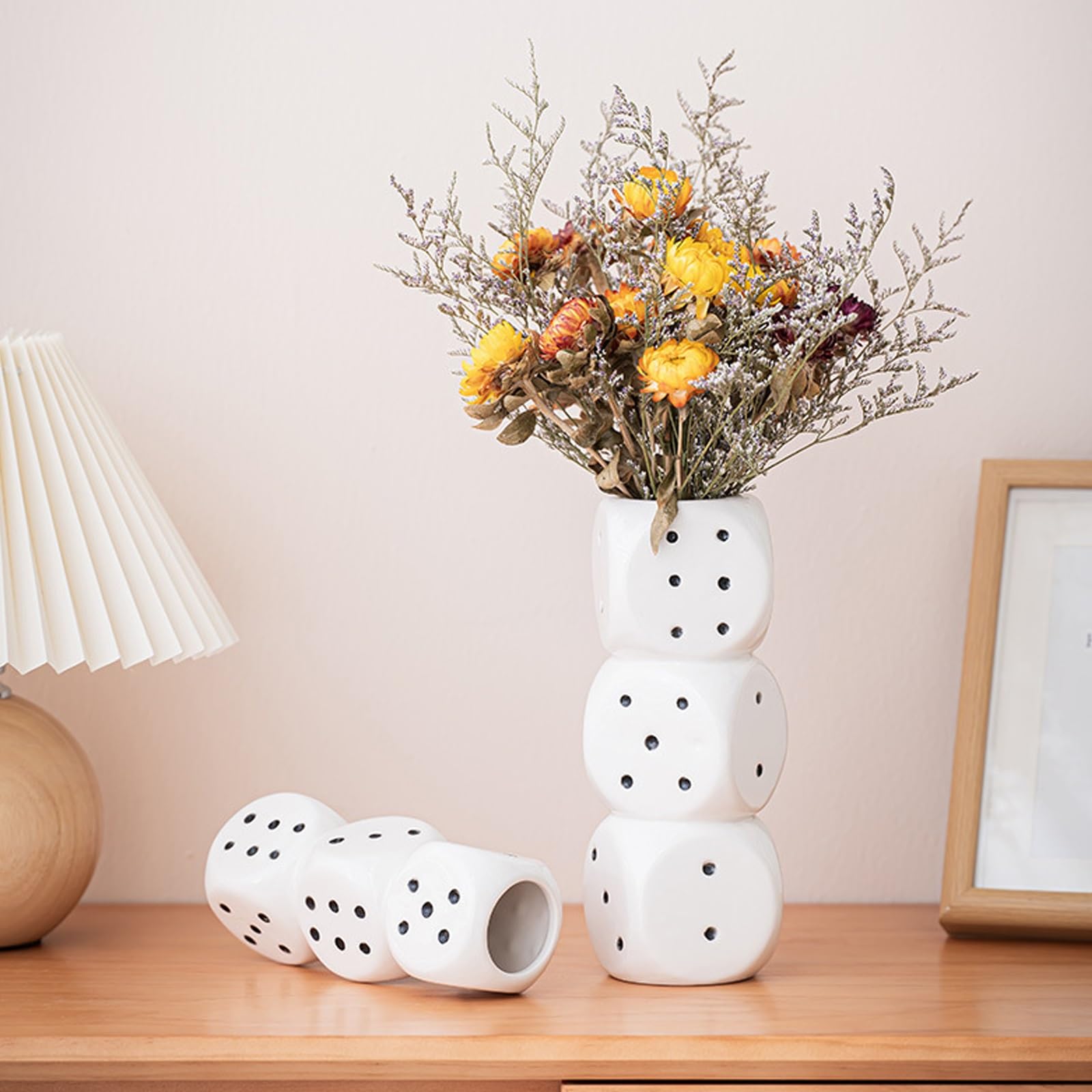 Amazon.com: Ceramic Triple Dice Vase, White Stylish Dice Flower