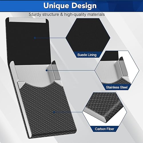 Miniatura 3 de Tarjetero con diseño ultra delgado, funda para tarjetas de visita con piel sintética de alta calidad, bolsillo para trajes, tarjetero metálico para