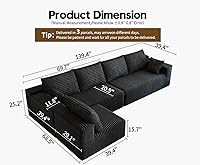 Vista 2 de Sofá modular modular de 139.4 pulgadas, sofás minimalistas en forma de L con diván de asiento medio, moderno sofá convertible de asiento profundo