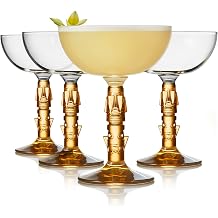 Libbey Tiki Coupe Cocktail Glasses, Vintage Style, Polynesian Inspired Coupe Martini Glasses Set of 4, Tropical Bar Glassware Set for Cocktail Party
