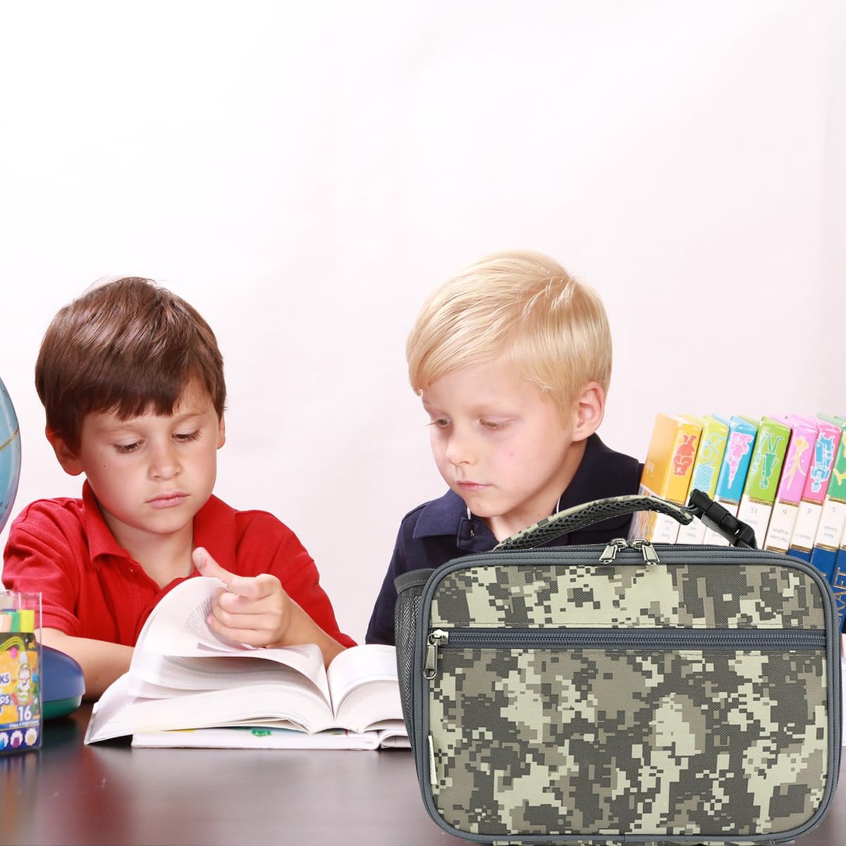GYEUKHAM Lonchera aislada para la escuela, térmica, reutilizable, duradera, congelable, para niños, niñas, hombres y mujeres, kit de bolsa de almuerzo portátil para trabajo, picnic, viajes, camuflaje