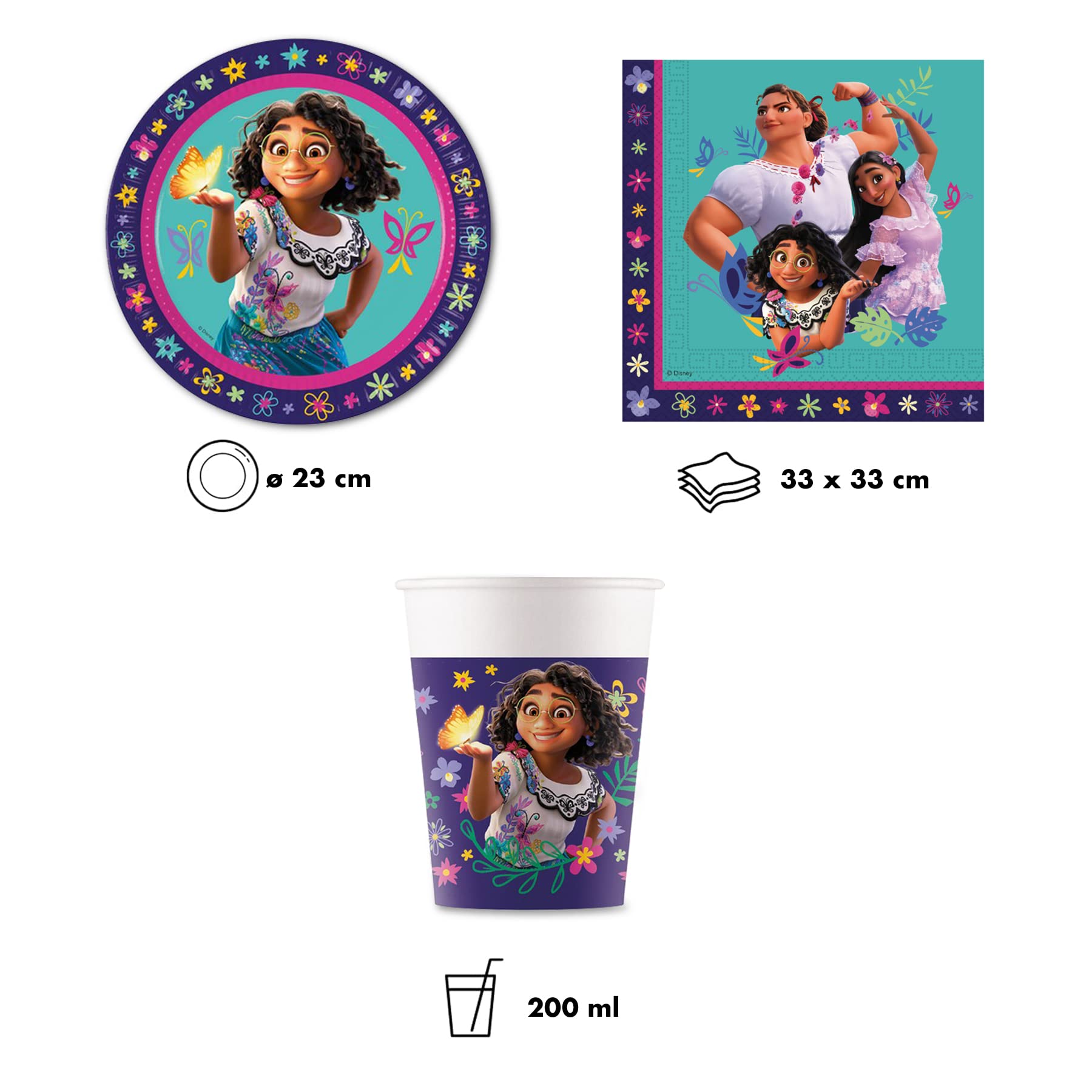 Lage Kit Encanto Festa di Compleanno stoviglie per Decorazione Tavola Party Bambini comprende 16 Bicchieri, 16 Piatti, 20 Tovaglioli, per 16 invitati