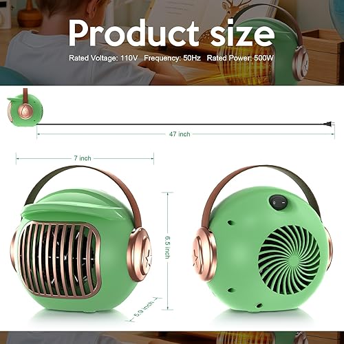 Miniatura 2 de Calentador de espacio eléctrico de 500 W, certificado PTC UL, calentador portátil con protección contra sobrecalentamiento y vuelco, calefacción