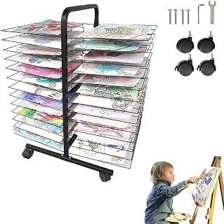 Heavy-Duty 26-Tier Art Drying Rack, Metal A3 Paper Drying Station with 360° Casters, Foldable Design for Space Saving, Rust-Resistant Coating