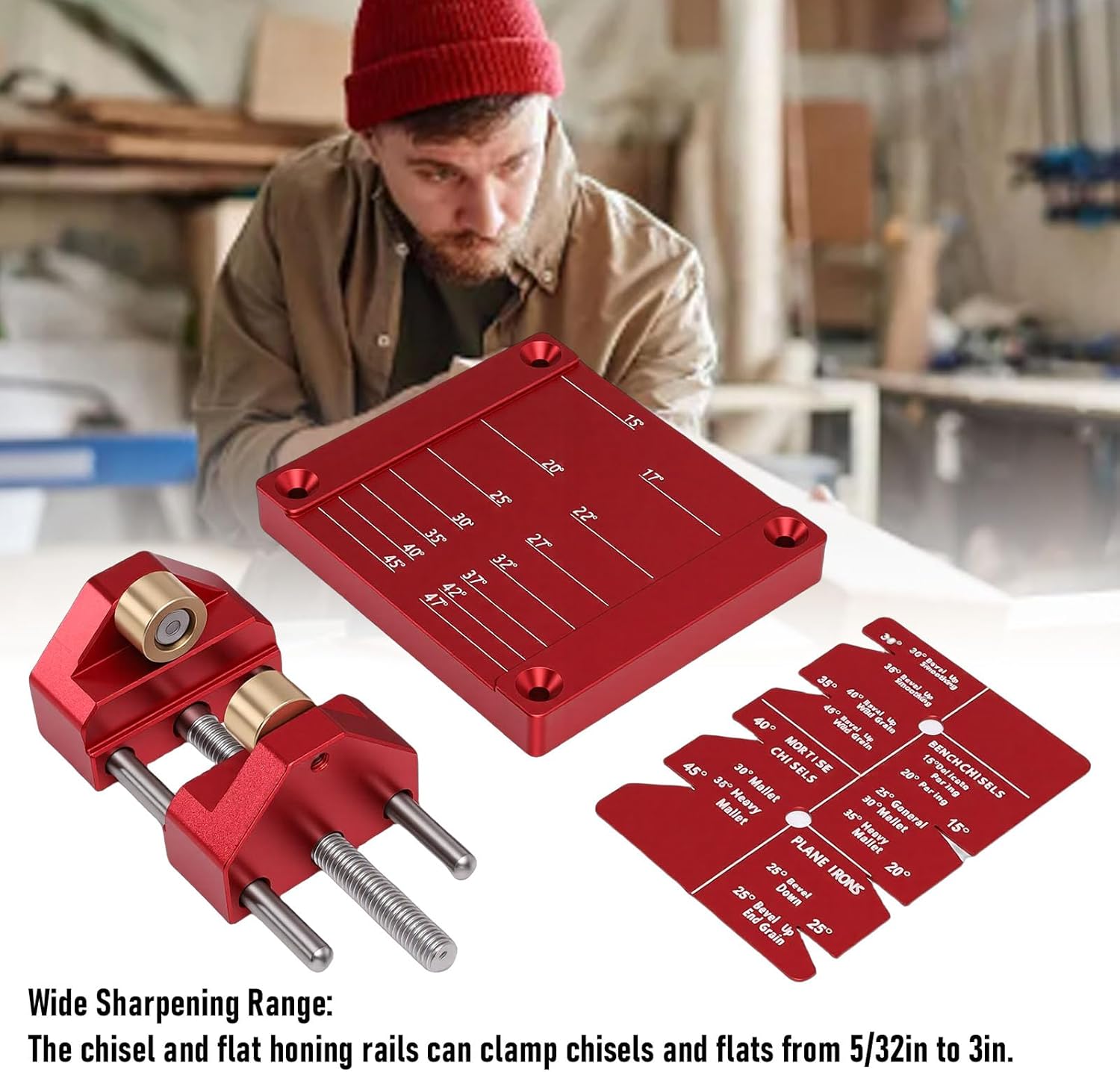 Fafeicy Chisel Sharpening Jig Woodworking Angle Setter with Adjustable Honing Guide for Chisels and Hand Planes Blades 15 to 45 Angles