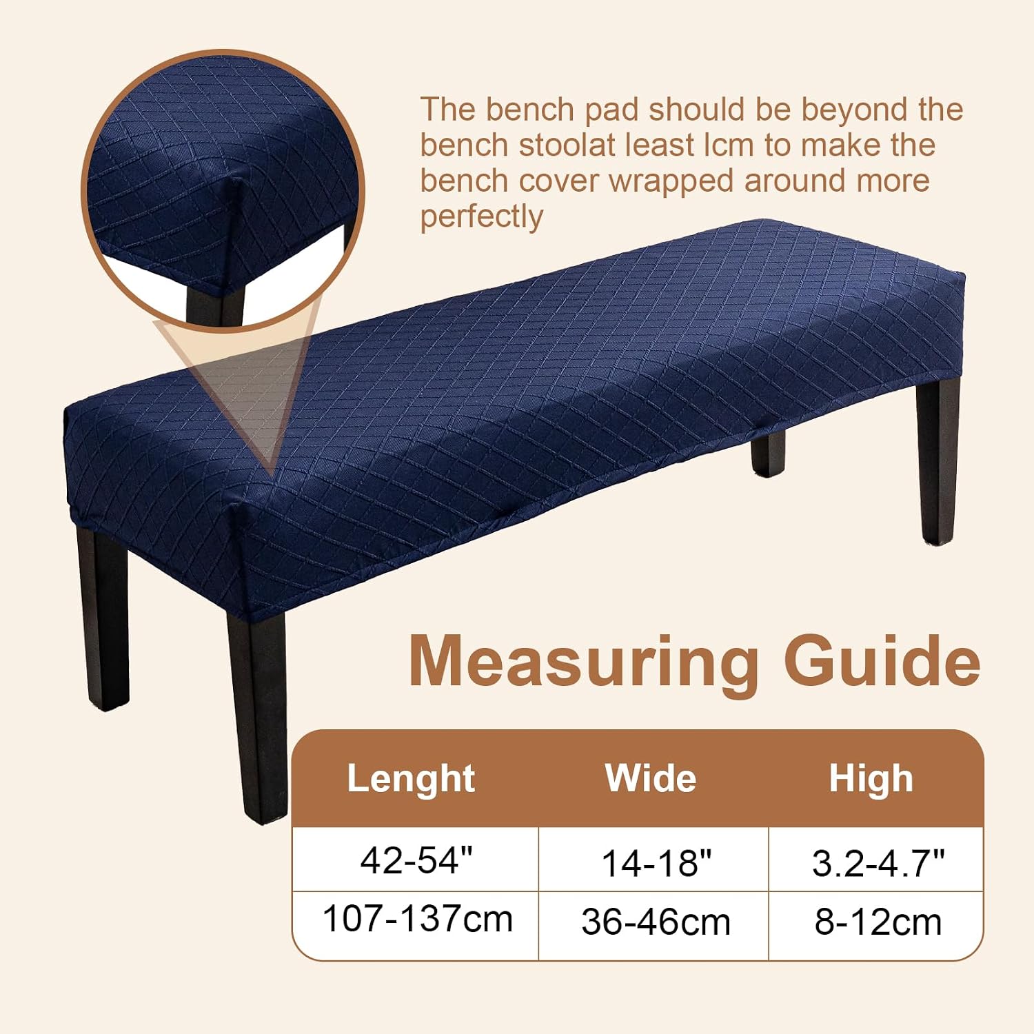 Genina Stretch Dining Bench Covers,Waterproof Bench Seat Cover,Navy Blue image 4