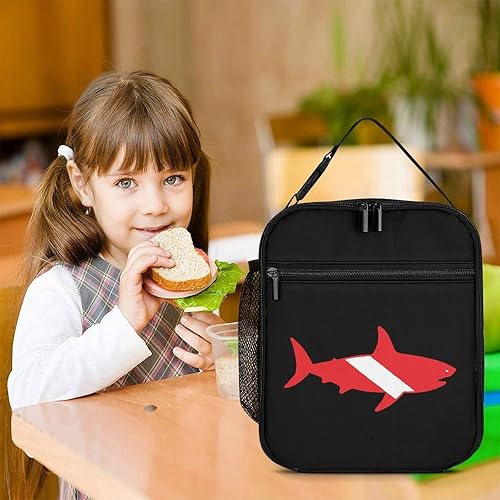 Miniatura 7 de Gran bolsa de almuerzo aislada con diseño de tiburón blanco para mujeres y hombres, reutilizable, bolsa de mano para trabajo y viajes