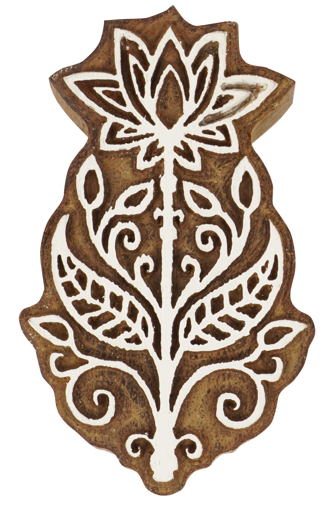 Bloc d'impression textile floral en bois sculpté main 6 pouces