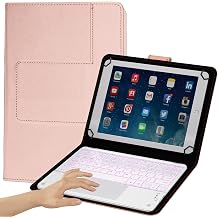 TouchPad Keyboard case for 9", 10",10.1",10.5" Tablets,2-in-1 Bluetooth Wireless Keyboard with Touchpad,7 Colors Backlit & Leather Folio Cover Pink