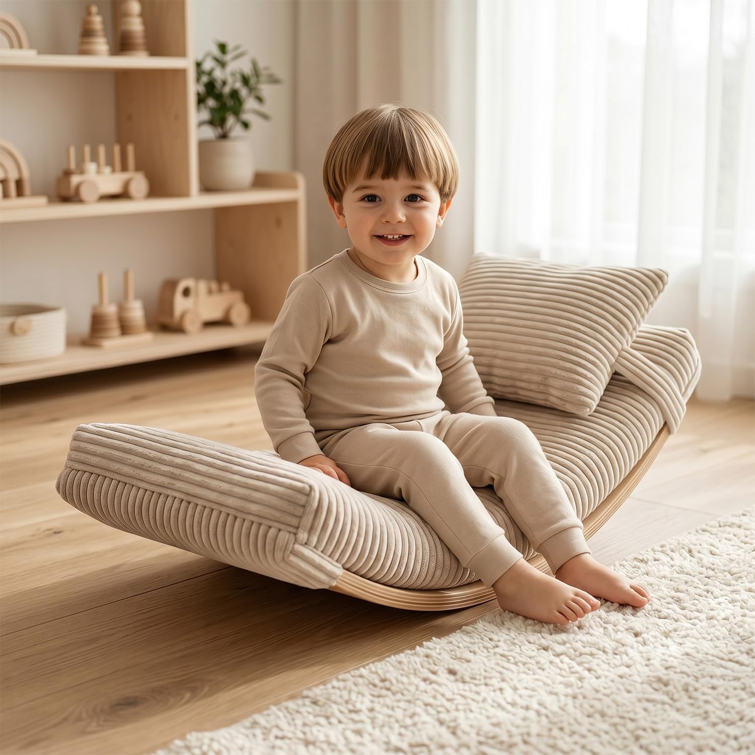 KiddyMoon Tabla De Equilibrio Para Niños Balance Board De Madera Con Colchón Y Cojín