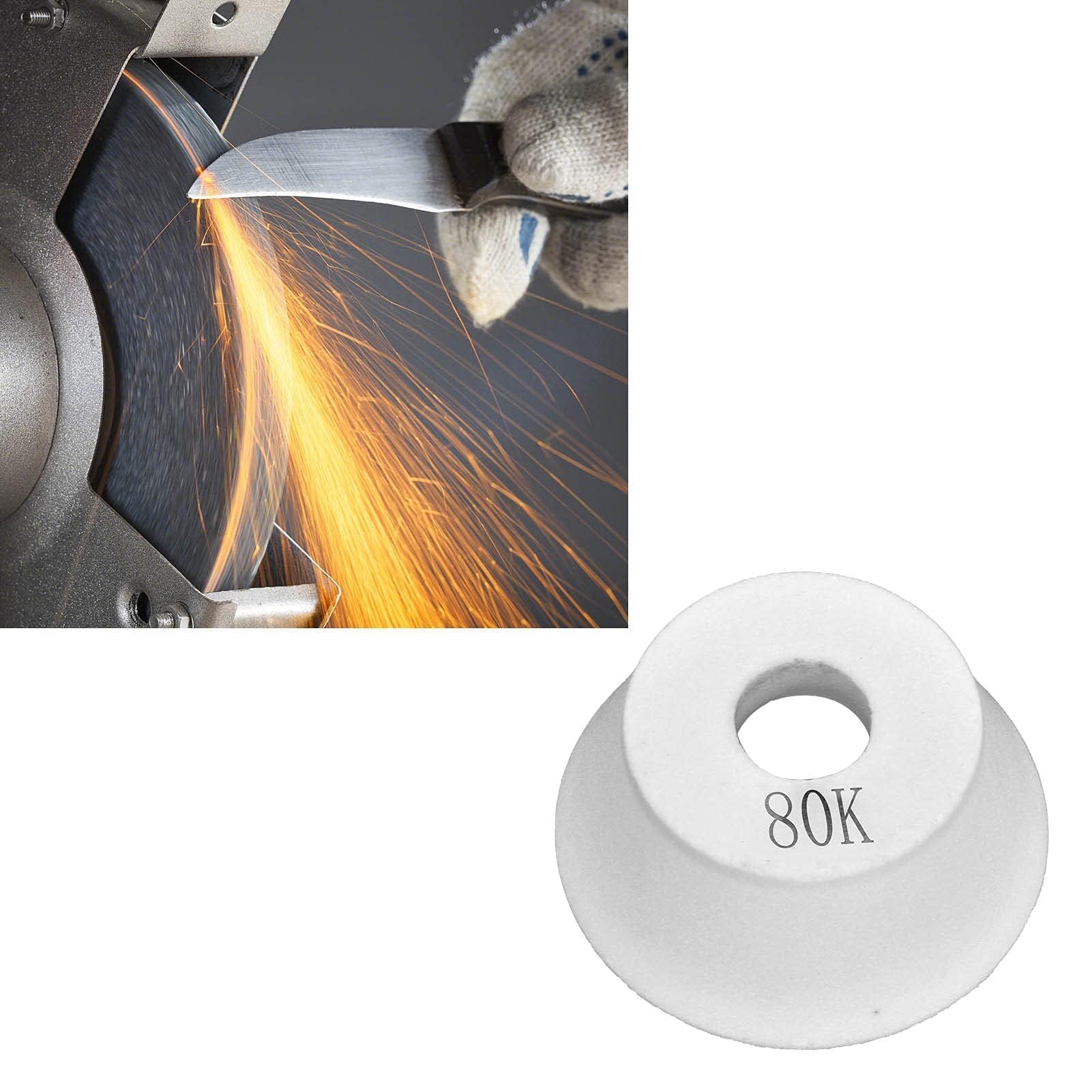 Meule Pour Touret, 75*32*20mm Corindon Blanc Meule, Disque Broyage Broyeur Céramique Longévité Dureté élevée Forme Bol Rectifieuse à Gobelets évasés Pour Meulage Outils Coupe Engrenages (80 Grit)