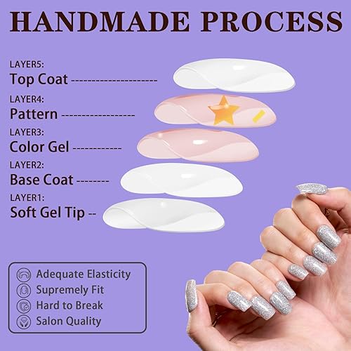 Miniatura 13 de Uñas postizas a presión de color rojo cereza extra cortas, uñas postizas cuadradas medianas, kit de uñas reutilizables con pegamento para uñas