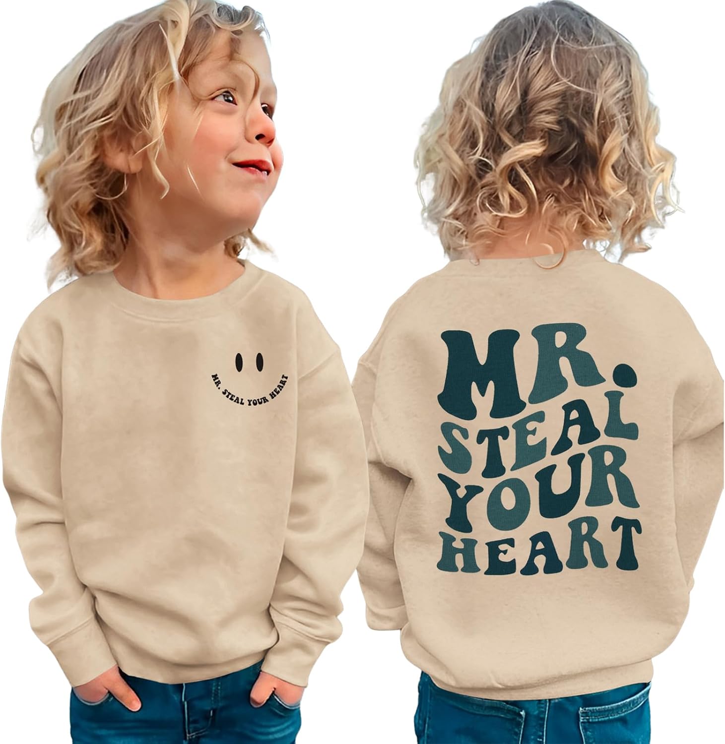 BOUTIKOME Toddler Boy Valentines Sweatshirts Mr. Steal Your Heart Shirts Baby Long Sleeve Pullover Spring Tops Clothes
