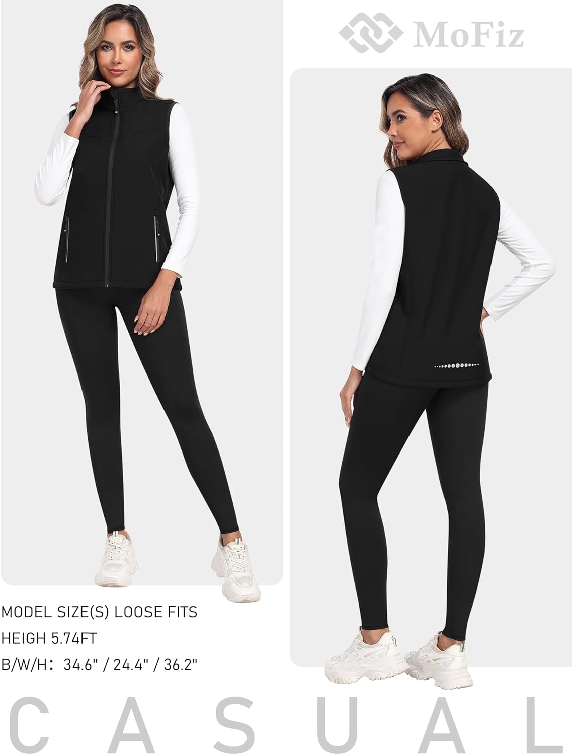 MoFiz Women's Fleece Lined Softshell Vest Windproof Lightweight Insulated Sleeveless Jacket Full Zip Running Vest - Image 7