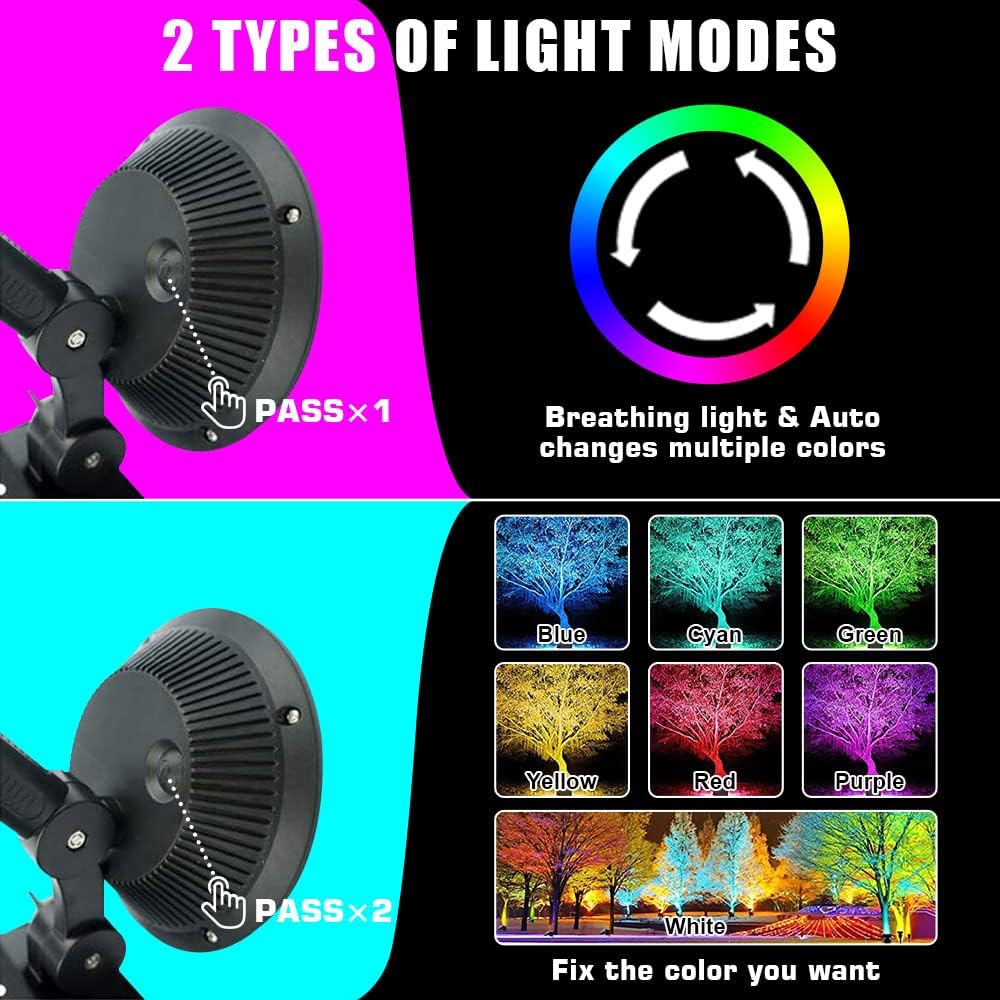 Lebote Tec Solar Spot Lights Outdoor, Waterproof Solar Uplights for Tree, Color Changing LED Solar Landscape Spotlights for Garden Yard Patio Lawn