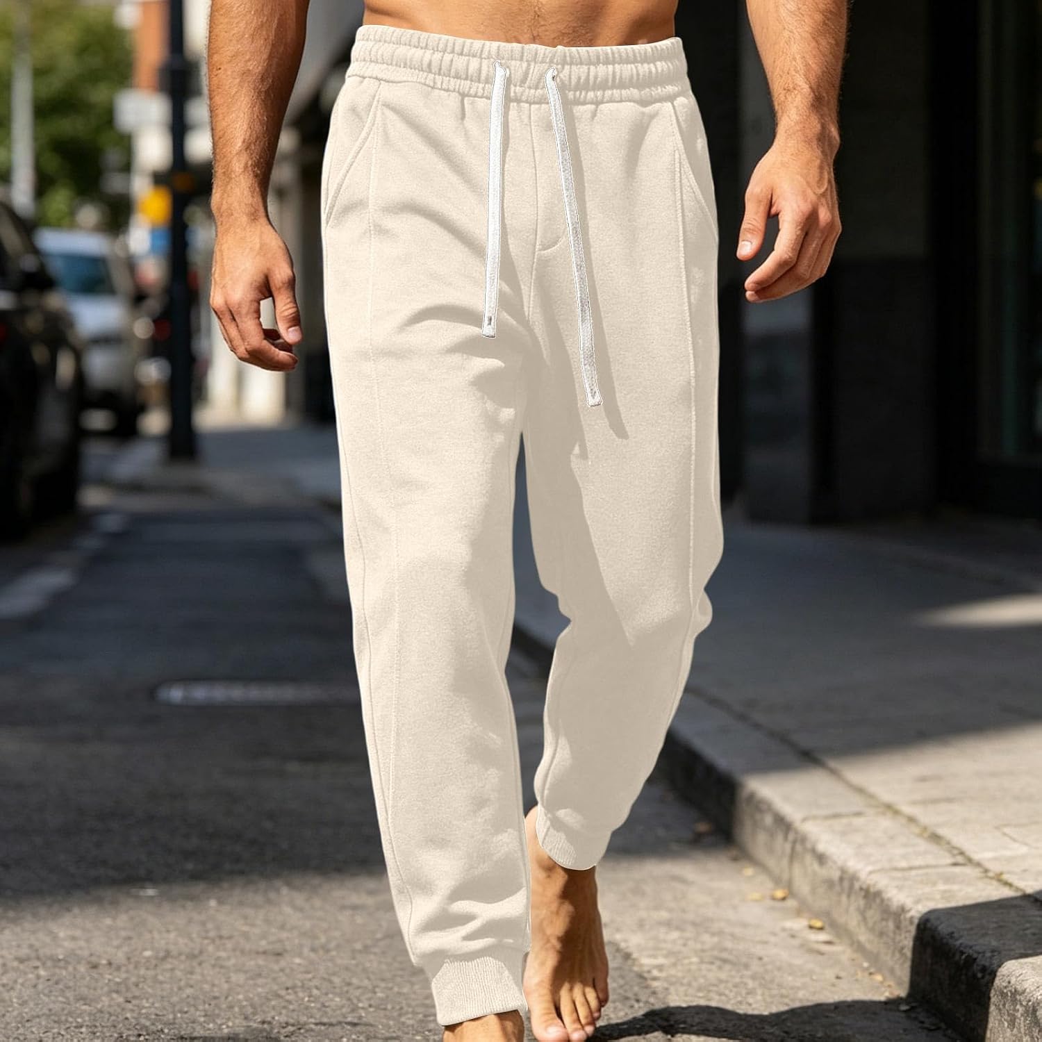 Men's Cotton Fleece Jogger Contrast Drawstring Deep Ribbed Cuff | Extra-Deep Ribbed Cuffs Stay Secure During Movement, Midweight Cotton Blend Suits Gym Sessions, Outdoor Runs, or Weekend Wear