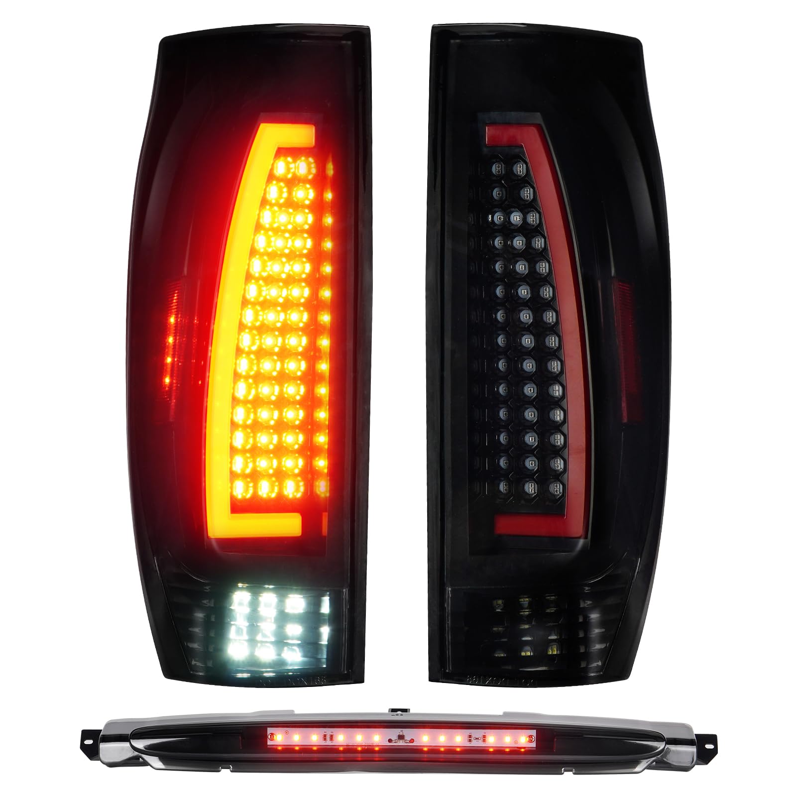 Cenfeild Tail Lights Assembly + 3rd Third Brake Cargo Lamp Fit for Chevy Avalanche 1500 2500 2002-2006 (4-Door Crew Cab), LED Tube Taillight & High