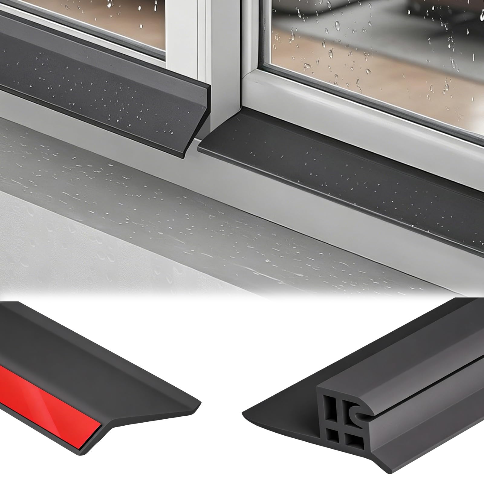 Window Drip Edge Line for Interior Exterior Tracks, Flexible Cuttable Rubber Rain Diverter, Stops Leaks and Backflow Rainwater Drainage Profile(W5.5cm/2.2in,7pcs)