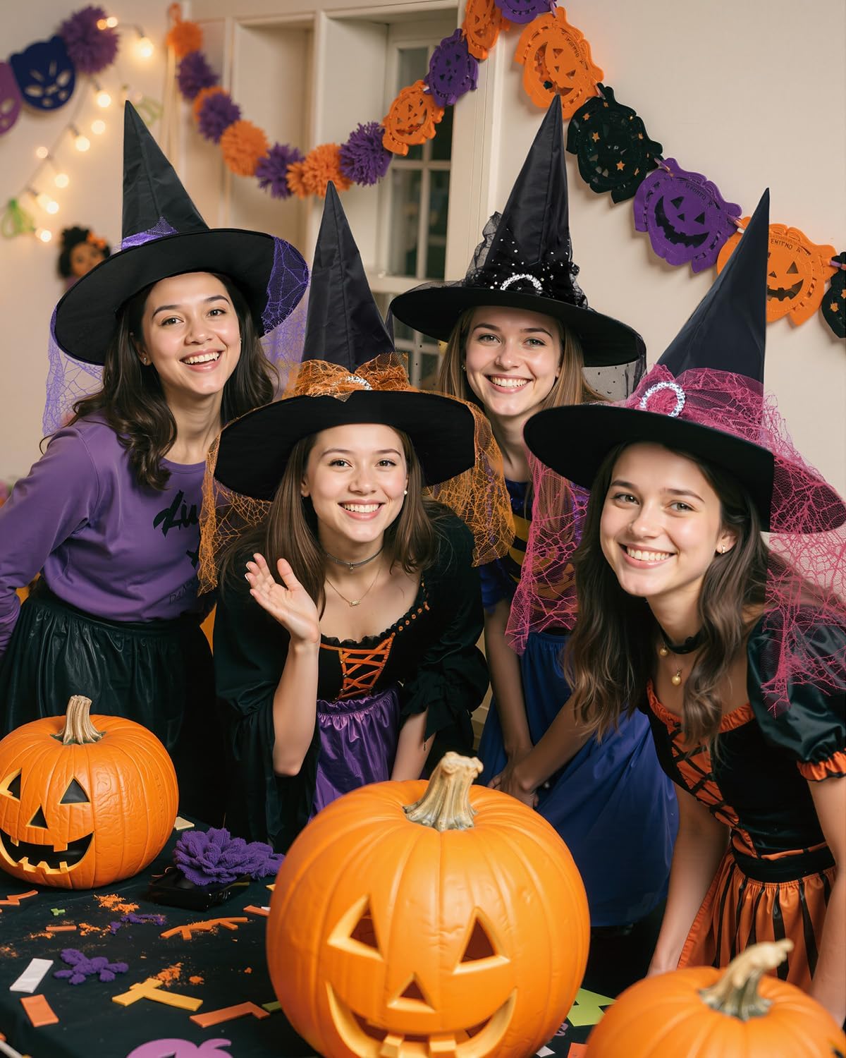 Century Star Kids Witch Hat Girls Lace Halloween Hat for kids Youth Teens Halloween Decorations Party Cosplay 1Pc Purple M