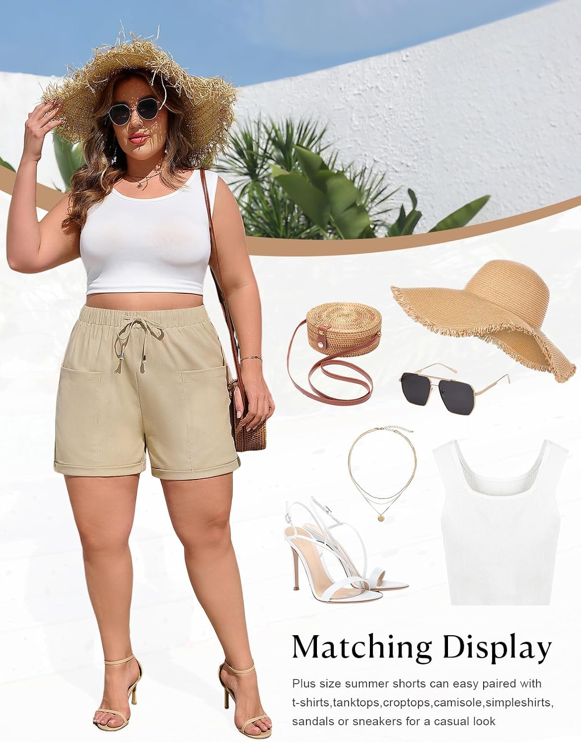 Yusongirl Plus Size Casual Shorts for Women Casual Elastic Wide Leg Drawstring Lightweight Summer Pull On Shorts with Pockets