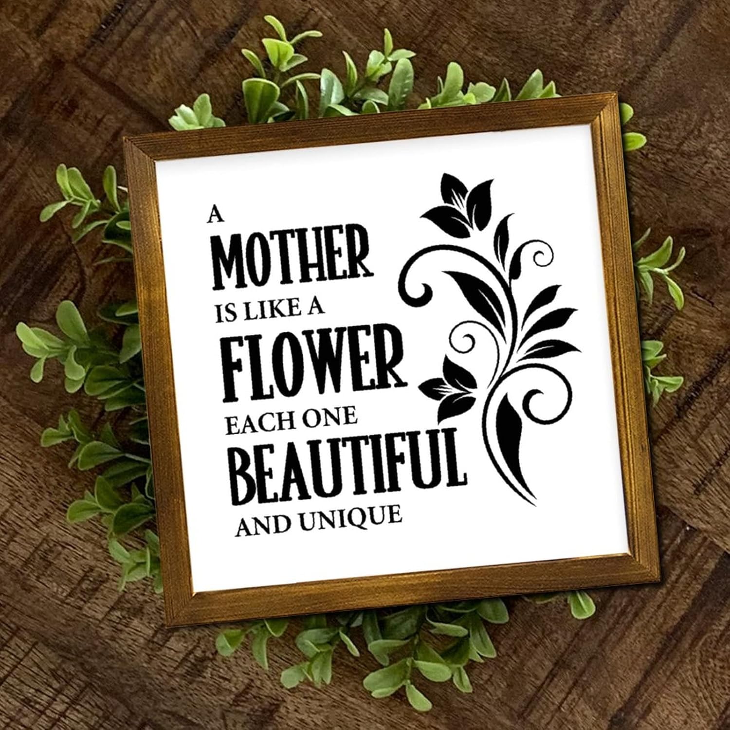 A Mother is Like A Flower Wood Framed Signs Heart Warming Wooden Wall Hangings Farmhouse Wall Decor Farmhouse Rustic Wooden for Living Room Bedroom Dining Room Housewarming Gift 12x12 Inch