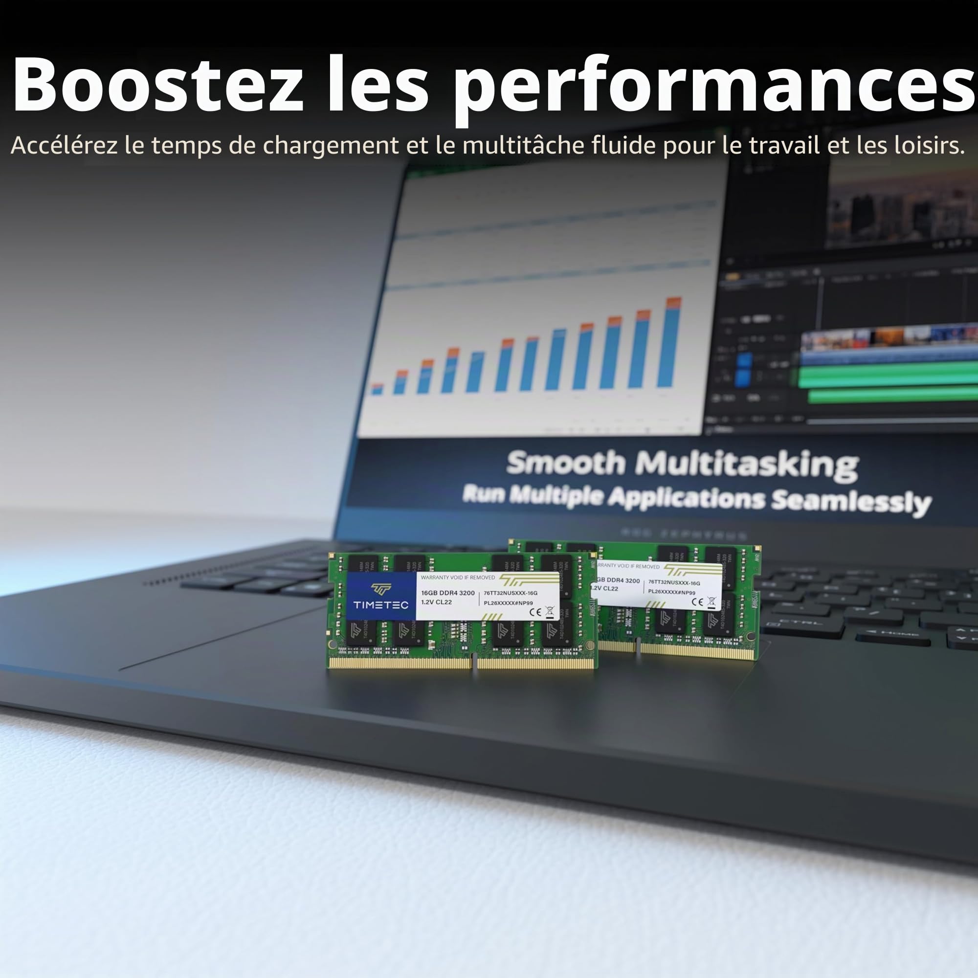 Timetec 32 Go KIT(2x16Go) DDR4 3200 MHz (PC4-3200AA) PC4-25600 SODIMM – Non-ECC sans Tampon, 260 Broches, 1,2 V CL22, Module de mémoire pour Ordinateur Portable, Mini-PC et Ordinateur Tout-en-Un.