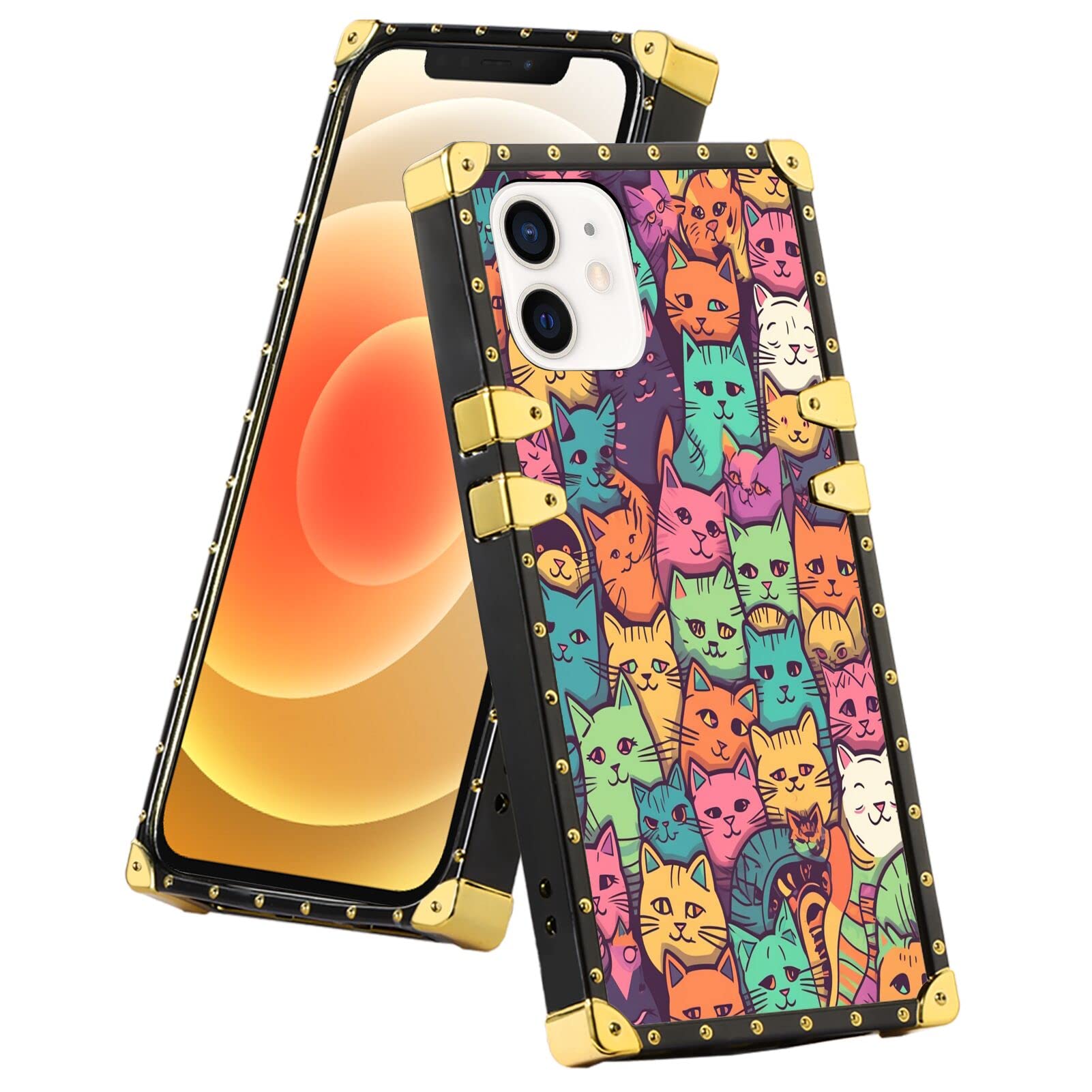 KOLHUBI Case Compatible with iPhone 12/12 Pro Designer Cat Print Art-706 Metal-Plated Protective Cover Unique Design Suitable for Wireless Charging iPhone 12/12 Pro Fashion Pattern