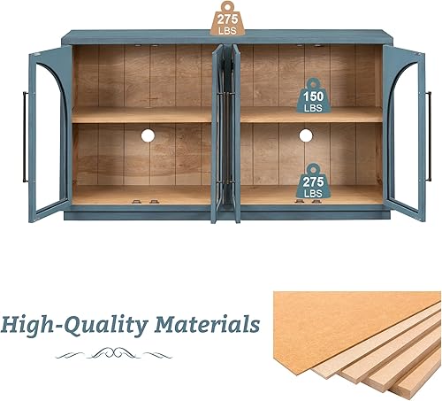 Miniatura 5 de Armario grande de 60 pulgadas con puertas de vidrio para sala de estar, cocina, aparador moderno de mediados de siglo con almacenamiento y estantes