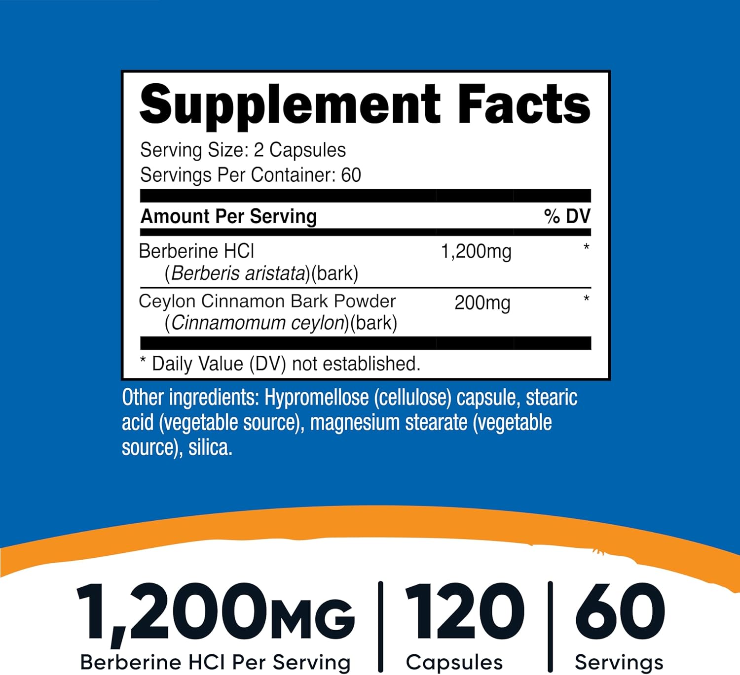 Nutricost Berberine HCl with Ceylon Cinnamon Capsules (120 Capsules, 60 Servings) - Non-GMO, Animal-Free Product - Image 2