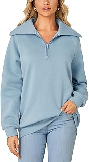 Sudadera con capucha para mujer, con cremallera de un cuarto, de vellón, manga larga, para otoño